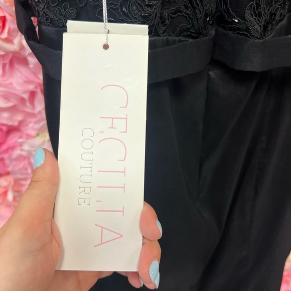 Cecilia Couture 1460 black size 14 off the shoulder long dress NWT mermaid - Picture 5 of 9